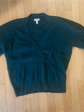 Garnet Hill Women's Teal Crossover Neck Sweater